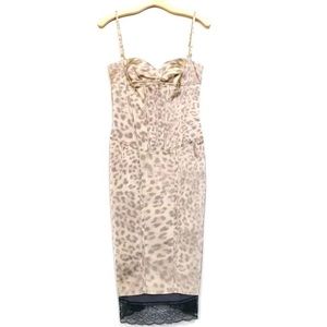 Alexis Leopard Animal Print Sheath Corset Bustier Midi Dress Sz XS